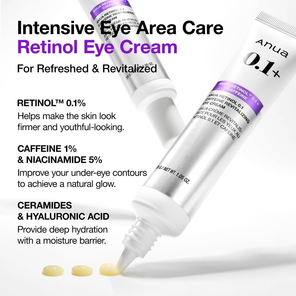 Anua Retinol 0.1 Caffeine Revitalizing Eye Cream (30ml) - Image 3